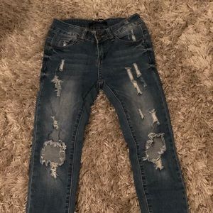 high waisted dark wash ripped jeans!